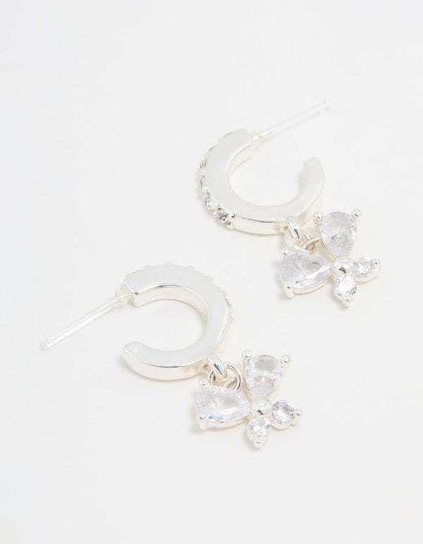 Silver Diamante Butterfly Hoop Earrings