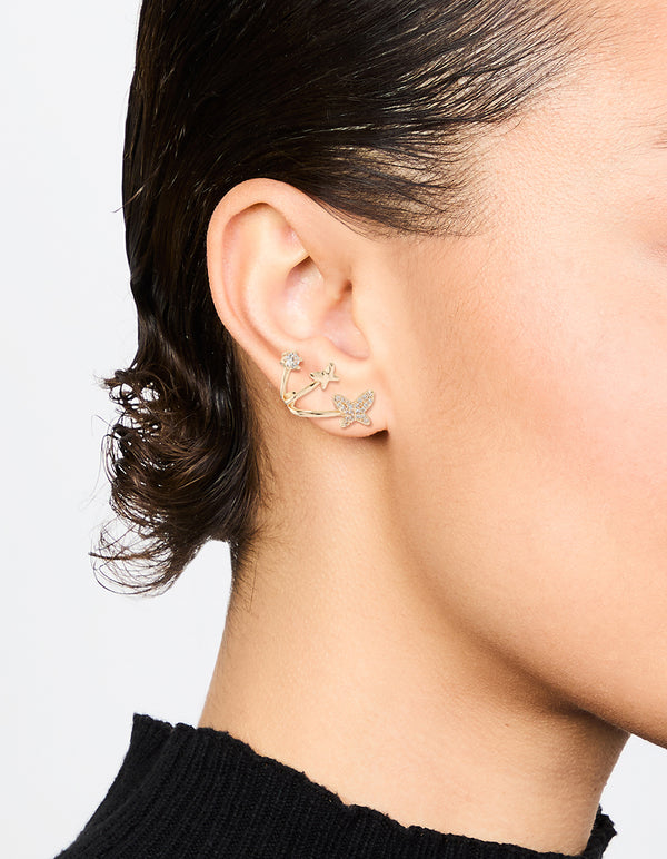 Gold Cubic Zirconia Butterfly Stud Earrings