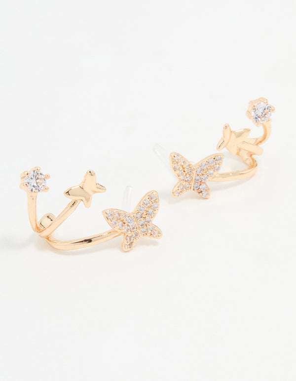 Gold Cubic Zirconia Butterfly Stud Earrings