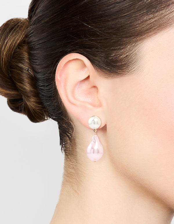 Gold Pink Pearl Drop Earrings