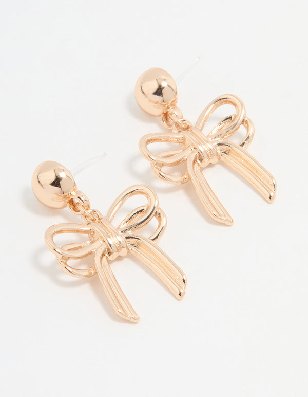 Gold Large Bow Drop Earrings