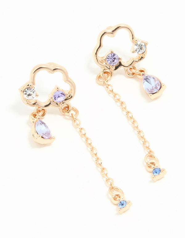 Gold Purple Diamante Cloud Drop Earrings