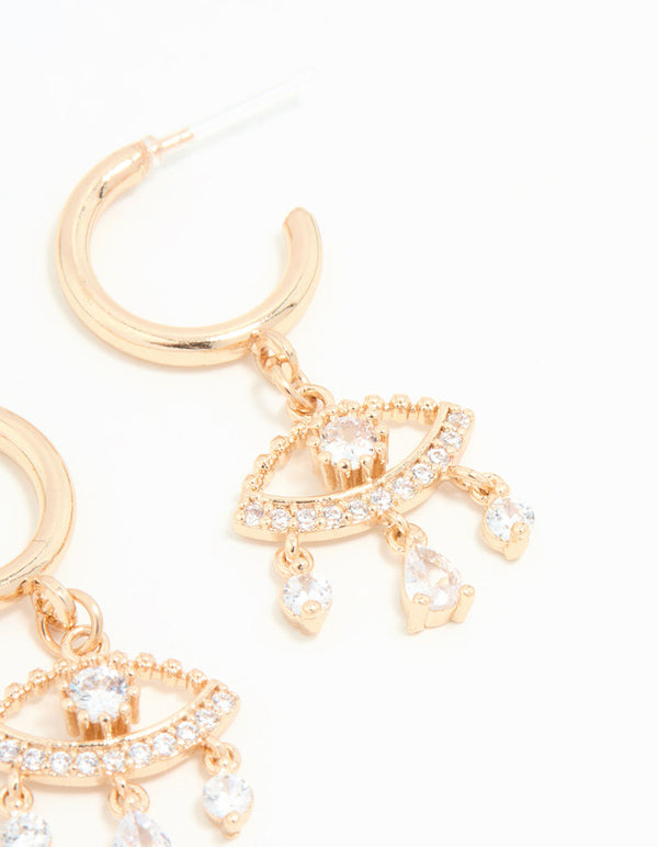 Gold Cubic Zirconia Eye Hoop Earrings