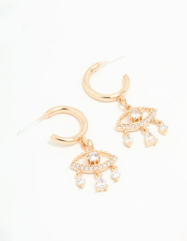Gold Cubic Zirconia Eye Hoop Earrings