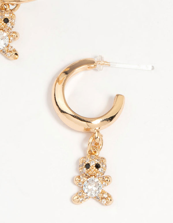 Gold Cubic Zirconia Bear Drop Earrings