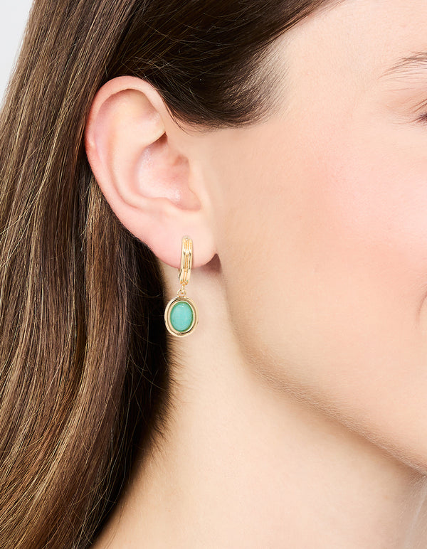 Gold Blue Gem Hoop Earrings