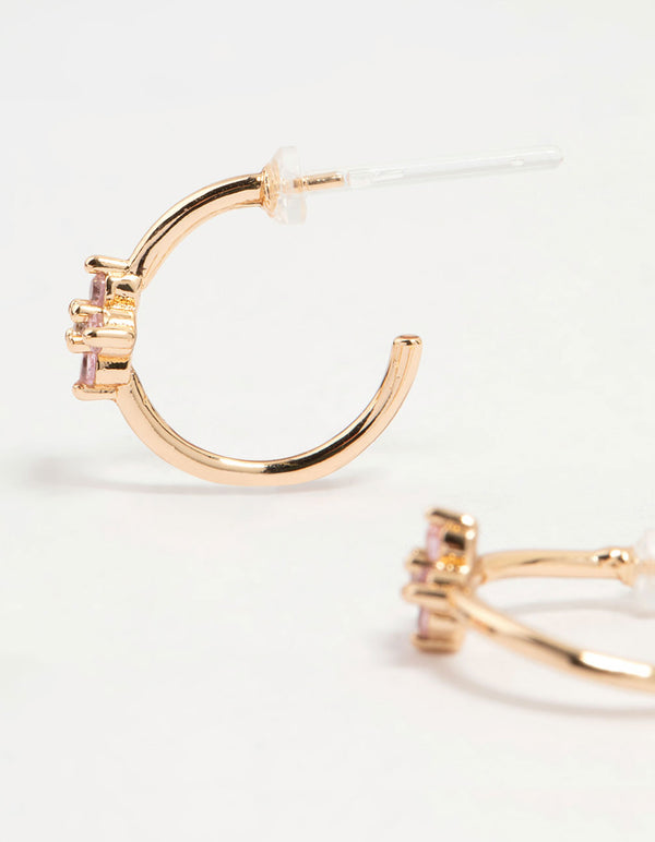 Gold Pink Cubic Zirconia Earrings 3-Pack