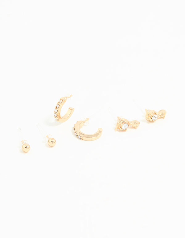 Gold Diamante Hoop & Stud Earrings 3-Pack
