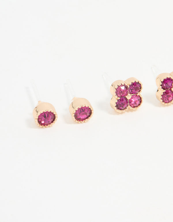 Gold Floral & Butterfly Stud Earrings 3-Pack