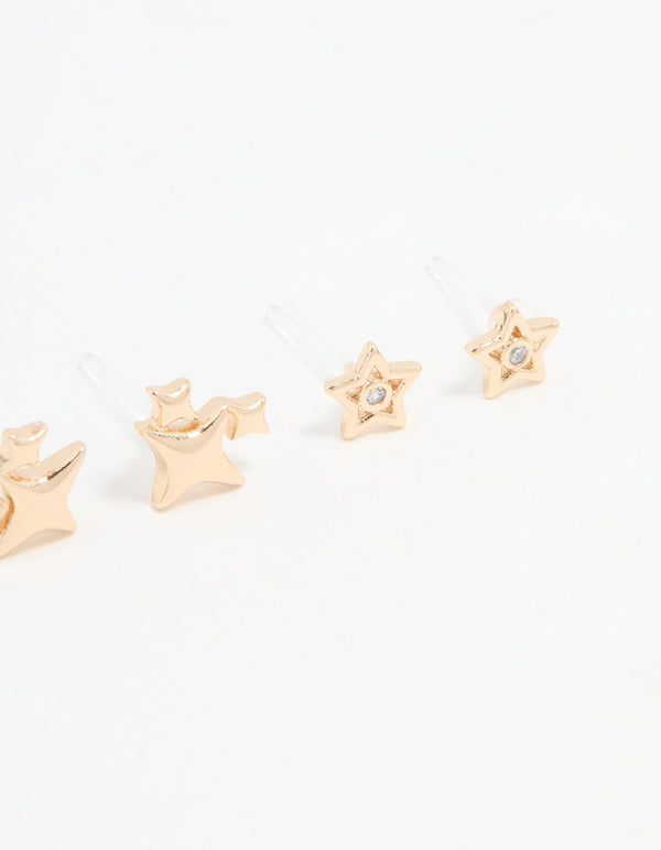 Gold Cubic Zirconia Celestial Stud Earrings 3-Pack