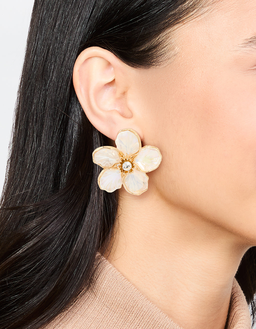 Rose Gold Diamante Flower Large Stud Earrings