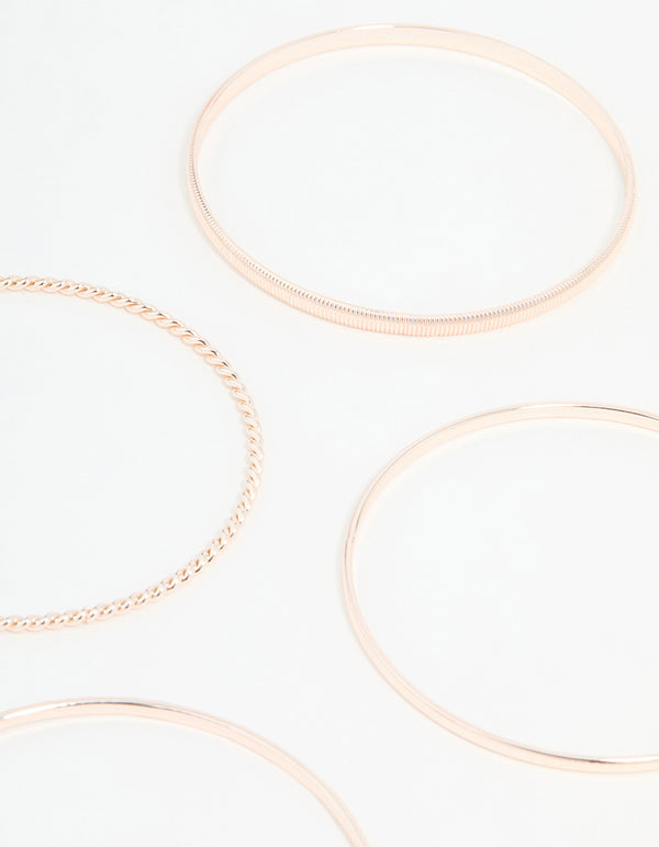 Rose Gold Mixed Textured Bangles 5-Pack