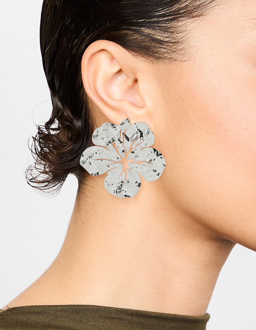 Silver Hammered Hibiscus Stud Earrings