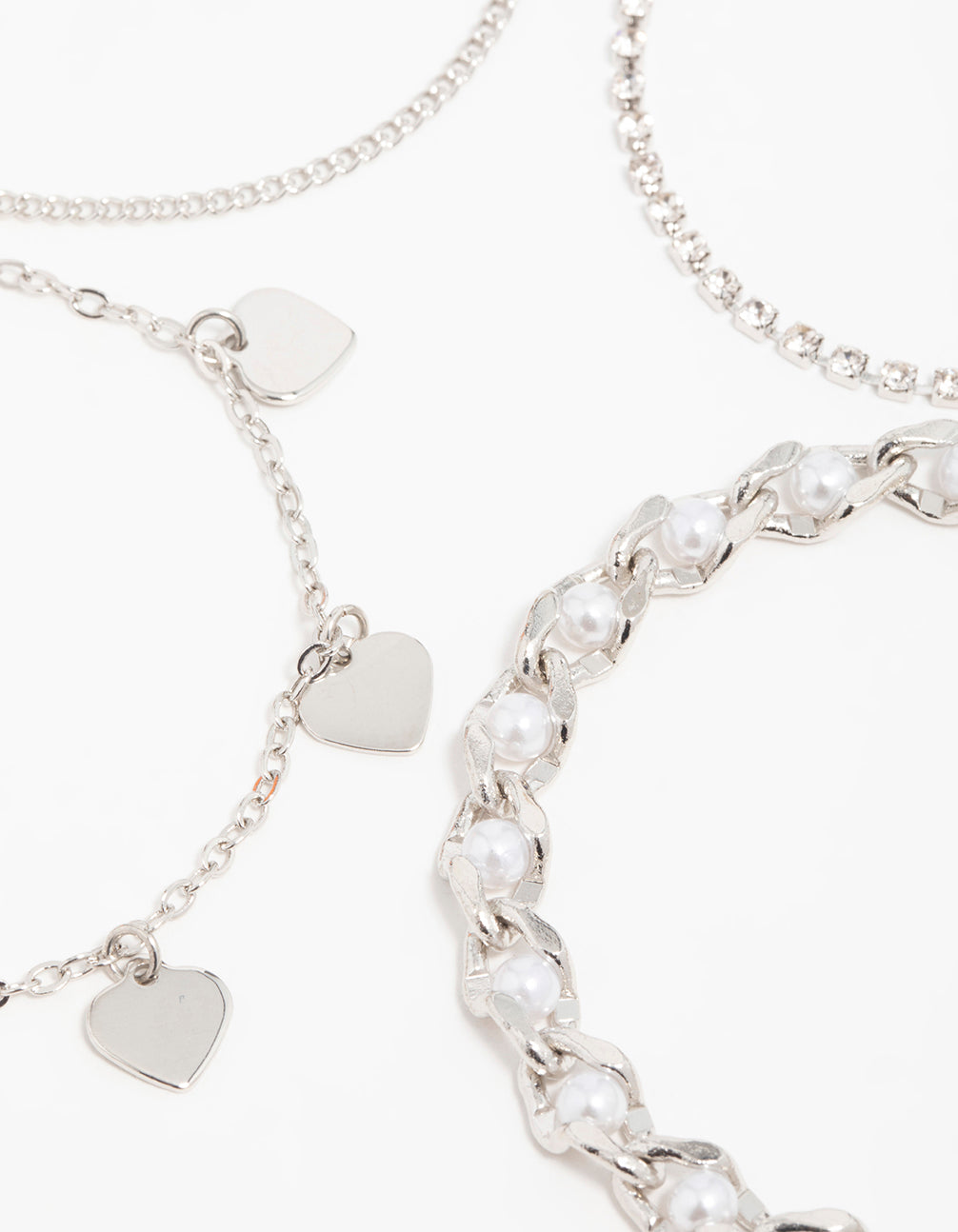 Silver Diamante & Pearl Mixed Bracelets 4-Pack