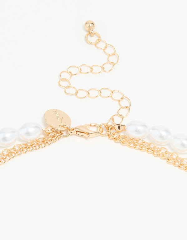 Gold Pearl & Turquoise Stone Layered Necklace