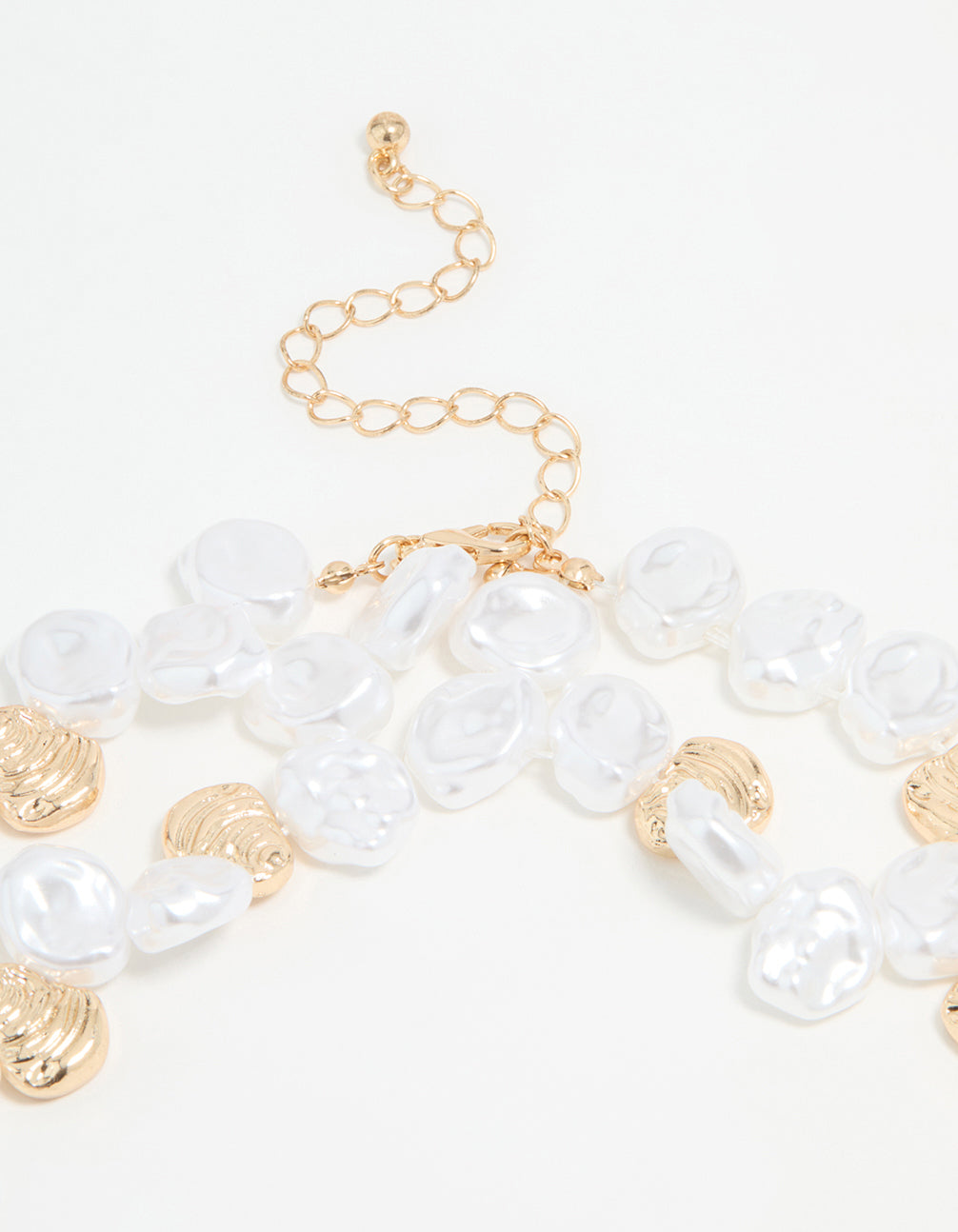 Gold Beaded Pearl Molten Layered Necklace
