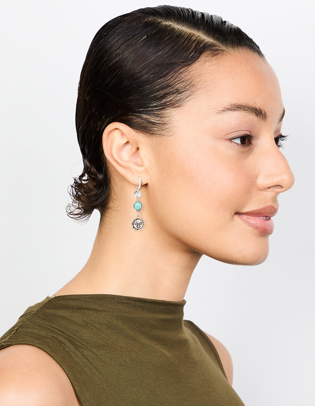 Antique Silver Turquoise Stone & Sun Drop Earrings