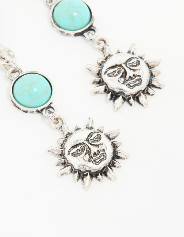 Antique Silver Turquoise Stone & Sun Drop Earrings