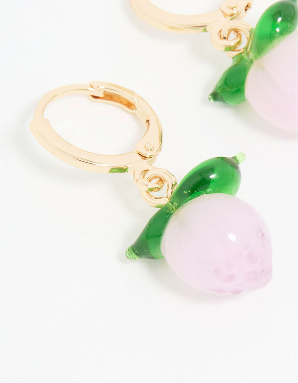 Gold Peach Beaded Huggie Earrings