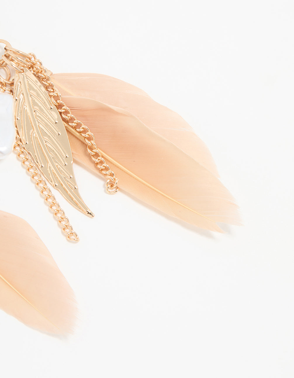 Gold Pearl Leaf Feather Hook Earrings