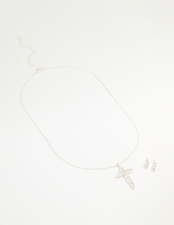 Silver Cubic Zirconia Classic Cross Necklace