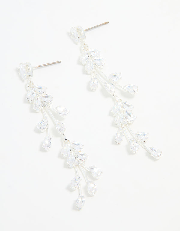 Silver Cubic Zirconia Fan-Shaped Drop Earrings