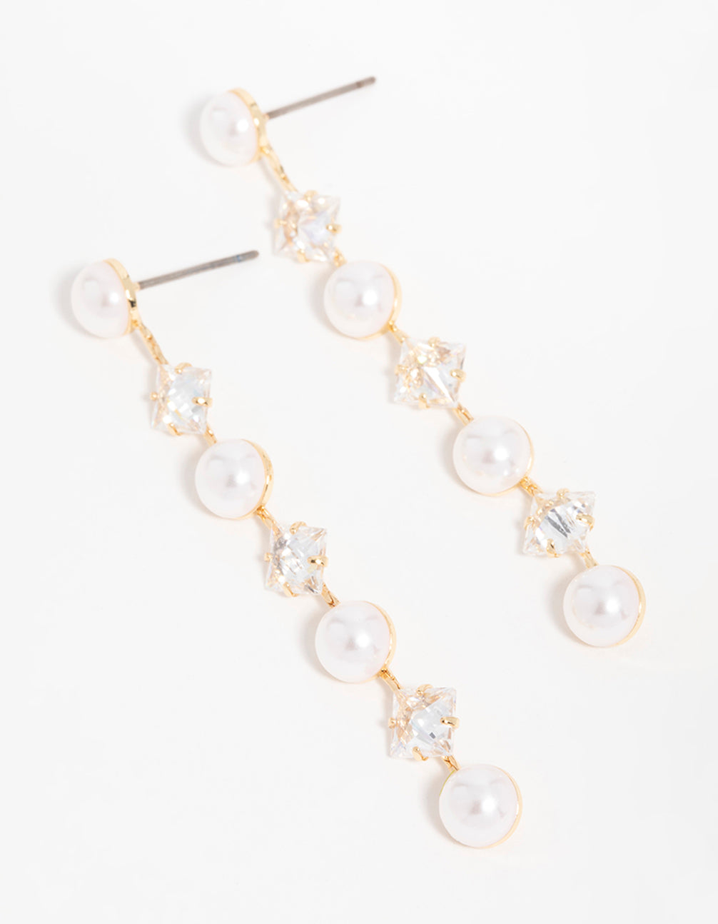 Gold Cubic Zirconia Pearl Alternating Drop Earrings