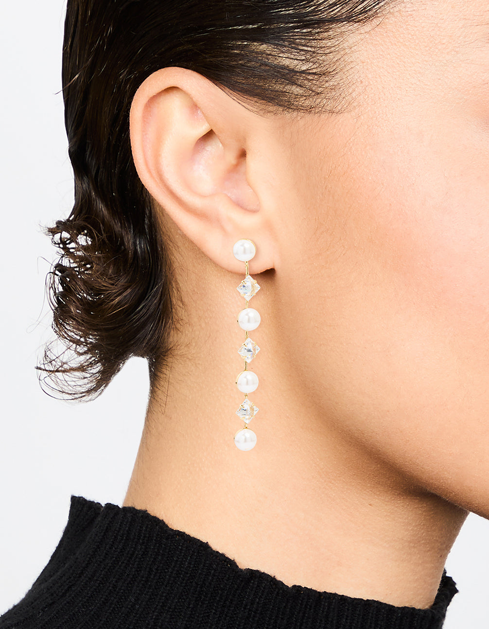 Gold Cubic Zirconia Pearl Alternating Drop Earrings