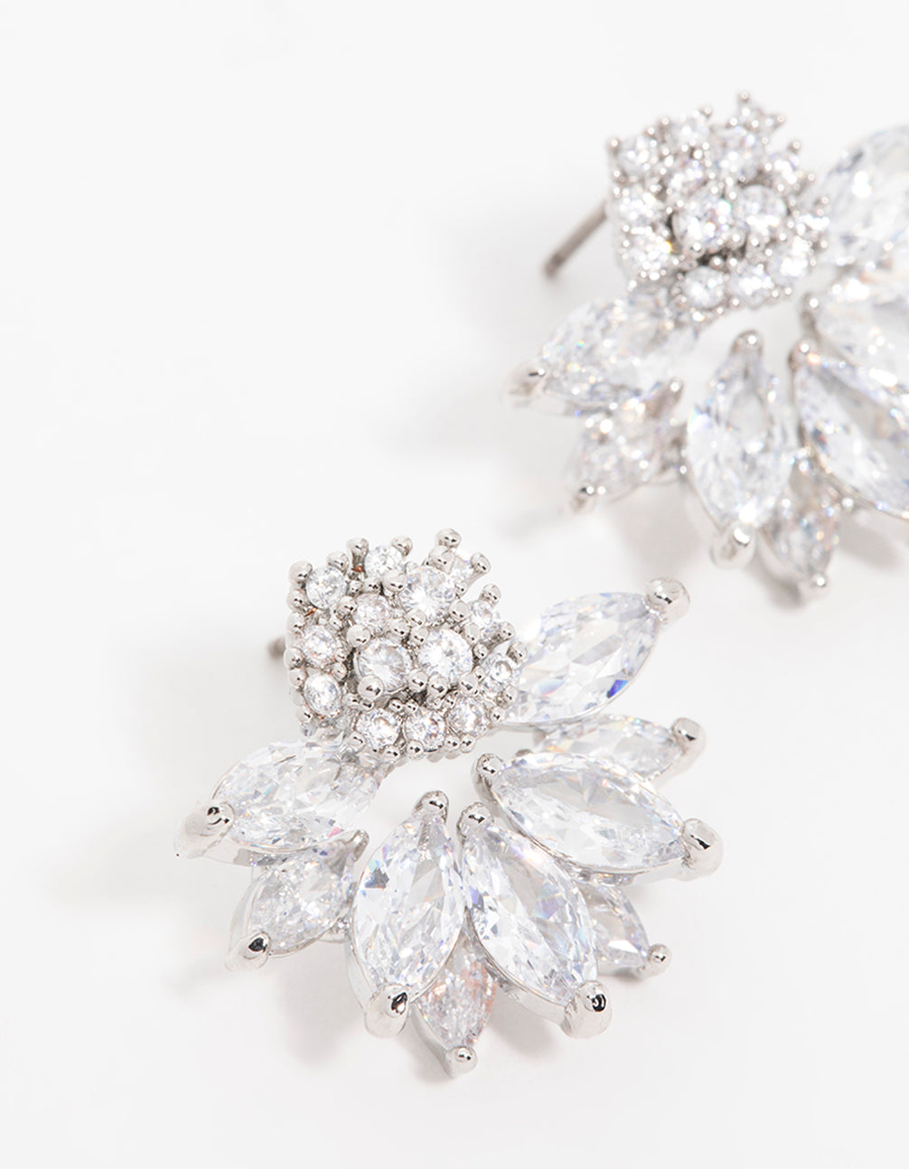 Silver Cubic Zirconia Lotus Flower Stud Earrings