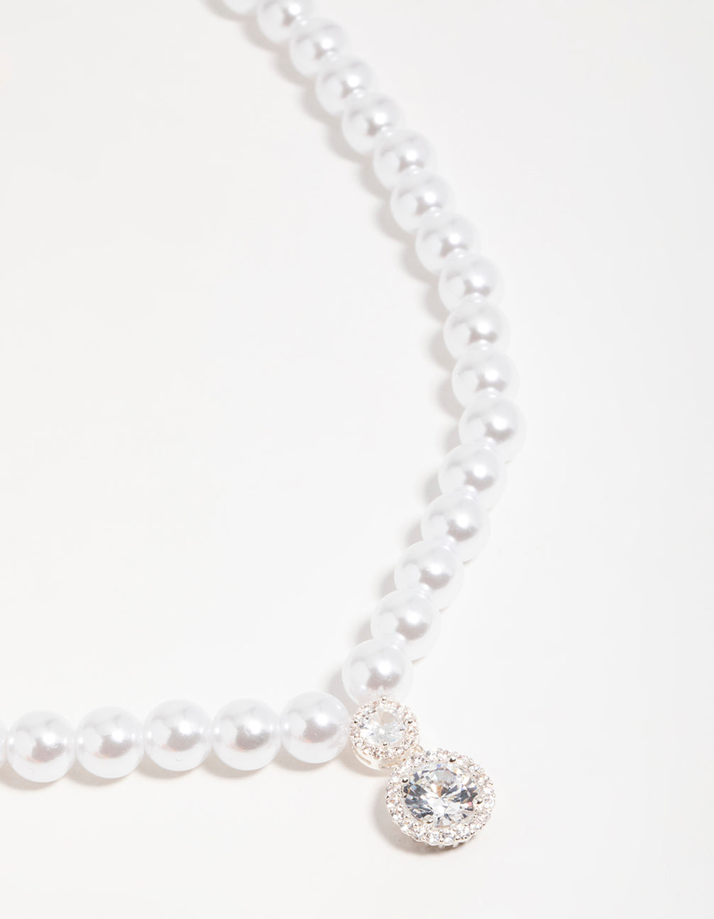 Silver Cubic Zirconia Pearl Short Pendant Necklace