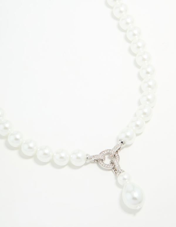 Silver Pearl Cubic Zirconia Short Necklace