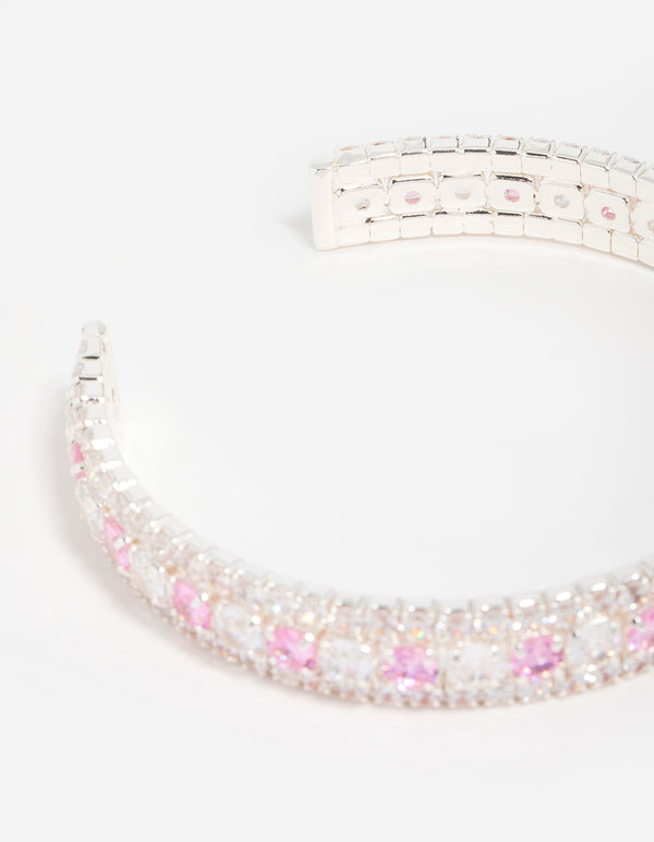Silver Pink Cubic Zirconia Multirow Wrist Cuff