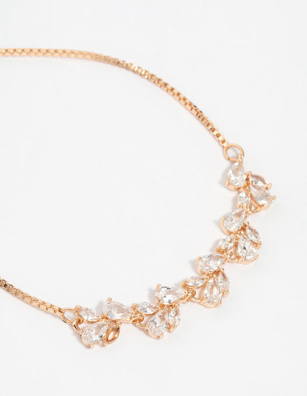 Gold Cubic Zirconia Floral Stretch Bracelet