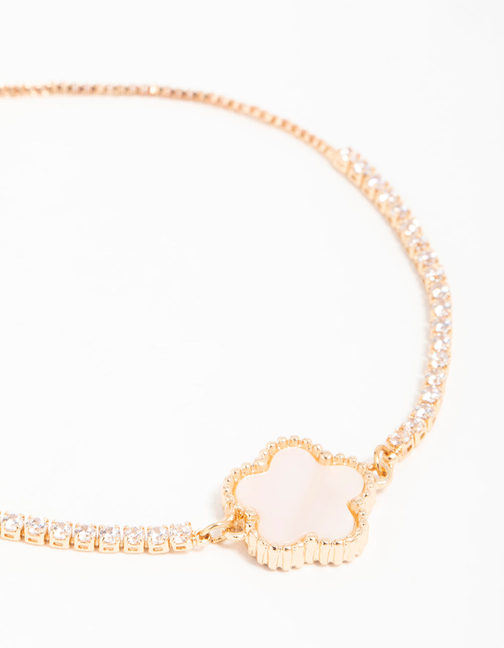 Gold Cubic Zirconia Mini Pink Flower Toggle Bracelet