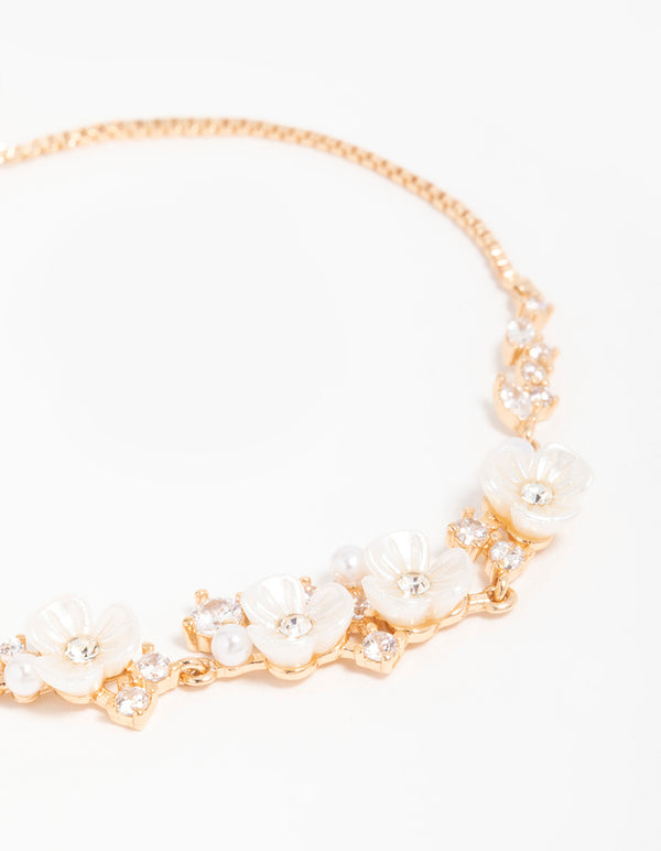 Gold Cubic Zirconia Acrylic FlowerToggle Bracelet