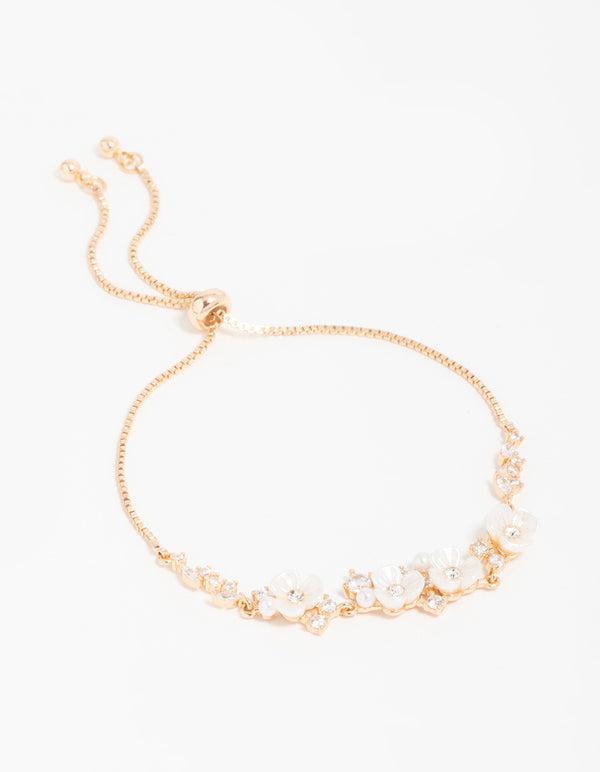 Gold Cubic Zirconia Acrylic FlowerToggle Bracelet