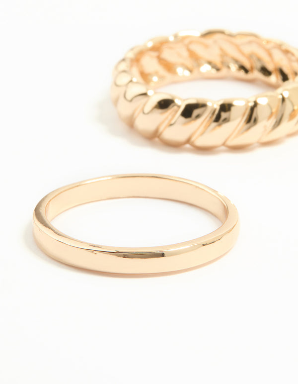 Gold Signet & Twist Rings 5-Pack