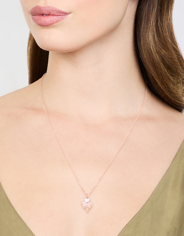 Rose Gold Plated Cubic Zirconia Clover Pendant Necklace