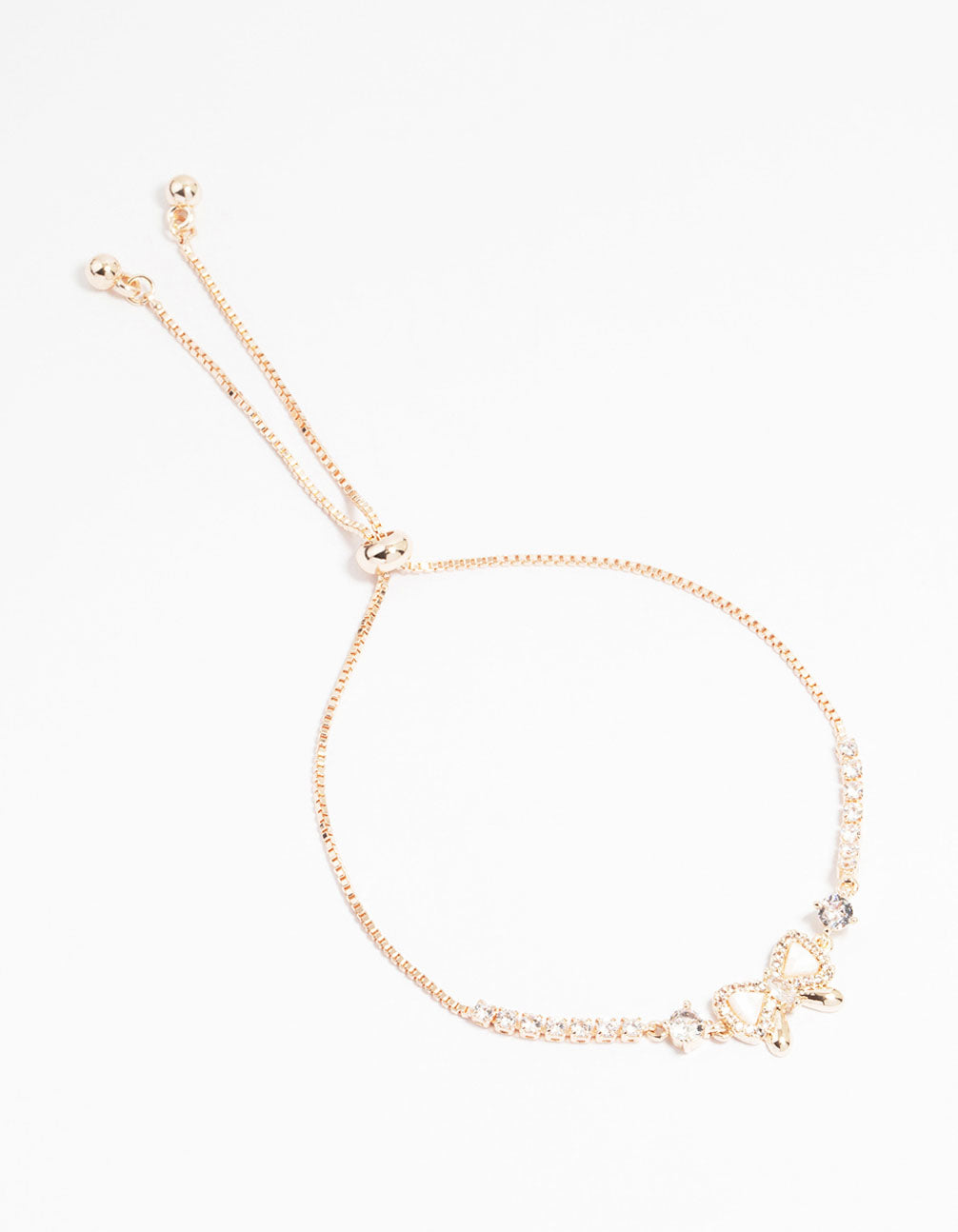 Rose Gold Plated Cubic Zirconia Bow Outline Toggle Bracelet