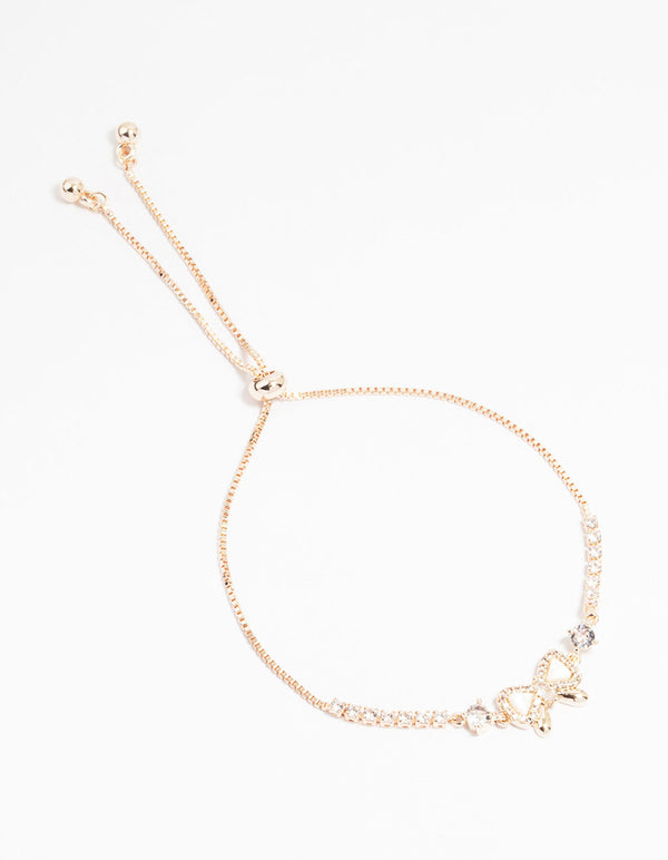 Rose Gold Plated Cubic Zirconia Bow Outline Toggle Bracelet