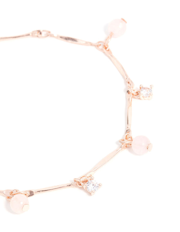 Rose Gold Plated Cubic Zirconia Rose Quartz Drop Bracelet