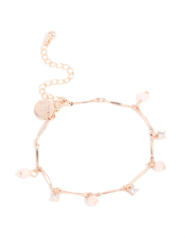 Rose Gold Plated Cubic Zirconia Rose Quartz Drop Bracelet