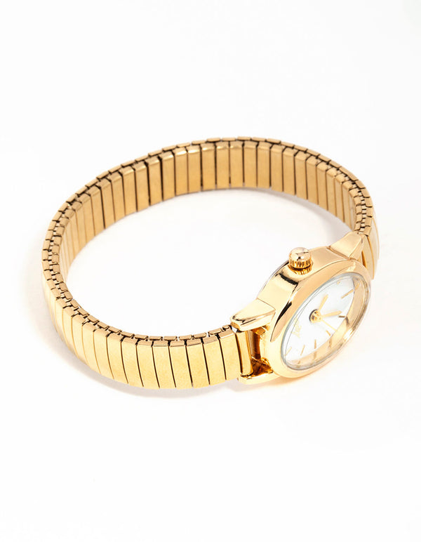 Gold Mini Oval Stretch Watch