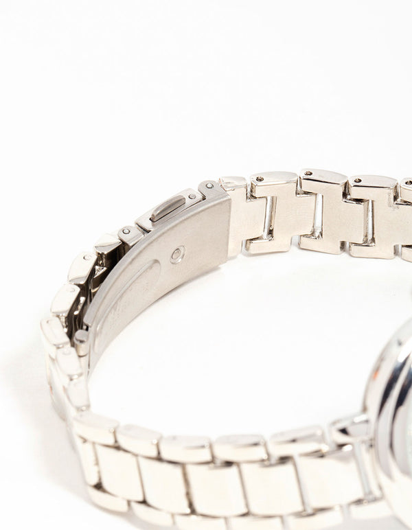 Silver Diamante Round Watch