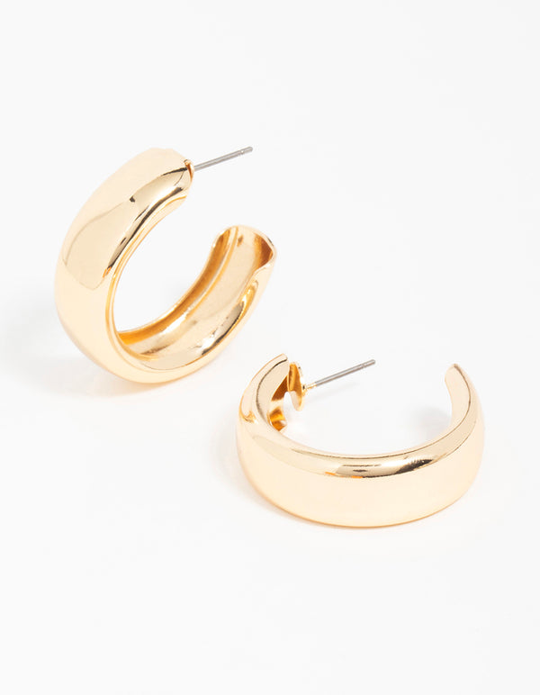 Gold Wide C Hoop Earrings