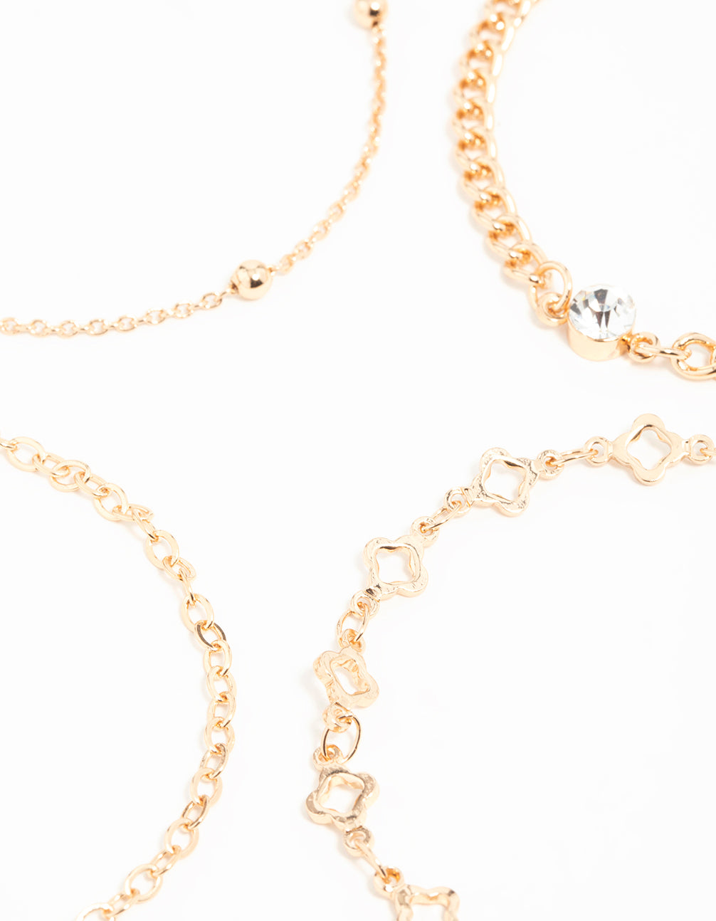Gold Diamante Flower Bracelets 4-Pack