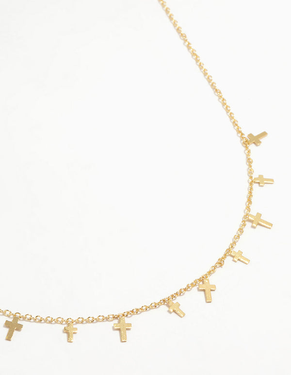 Gold Plated Mini Cross Charm Necklace