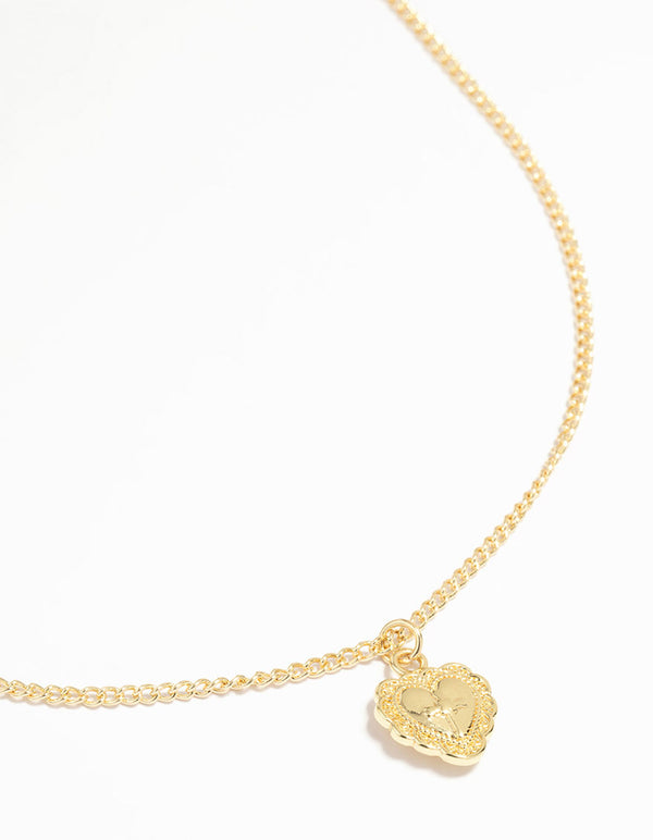 Gold Plated Cross & Heart Pendant Necklace