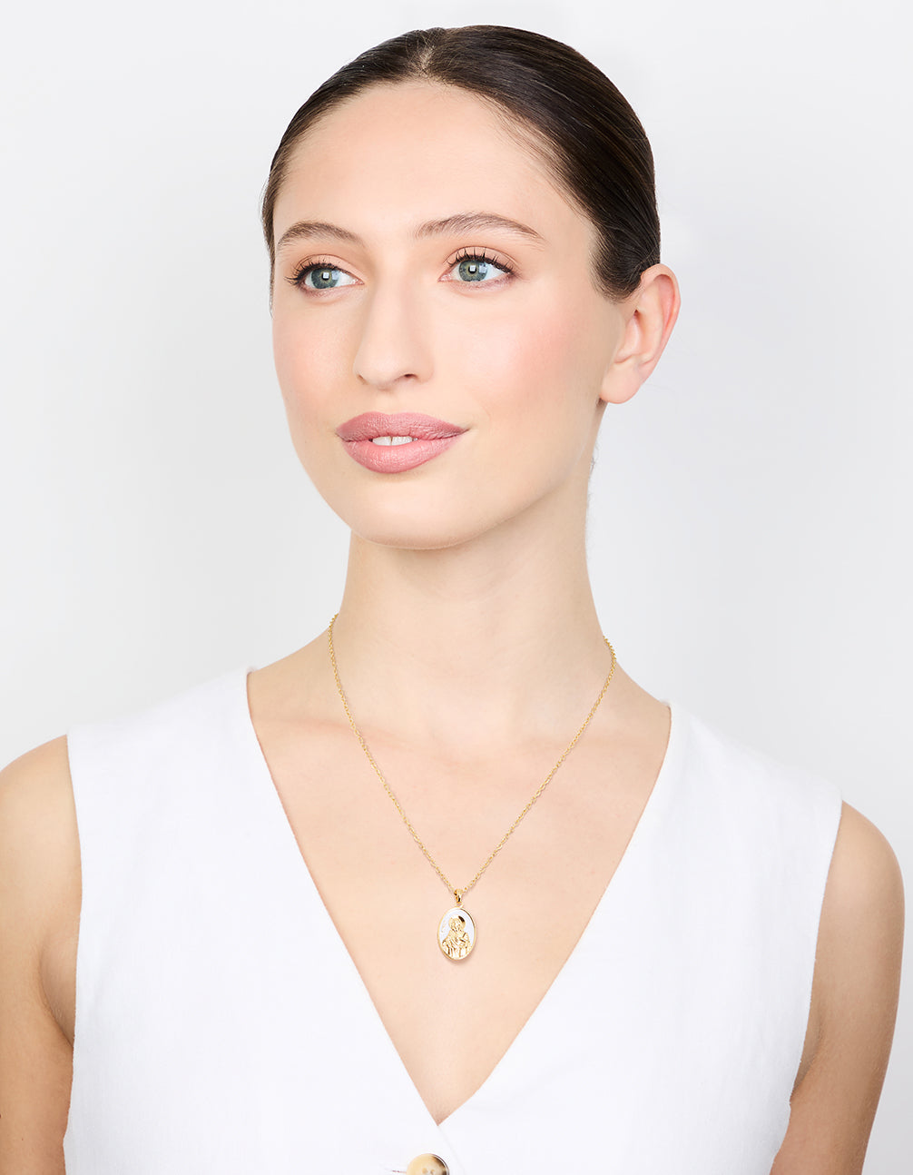 Gold Plated Enamel Mary Pendant Necklace