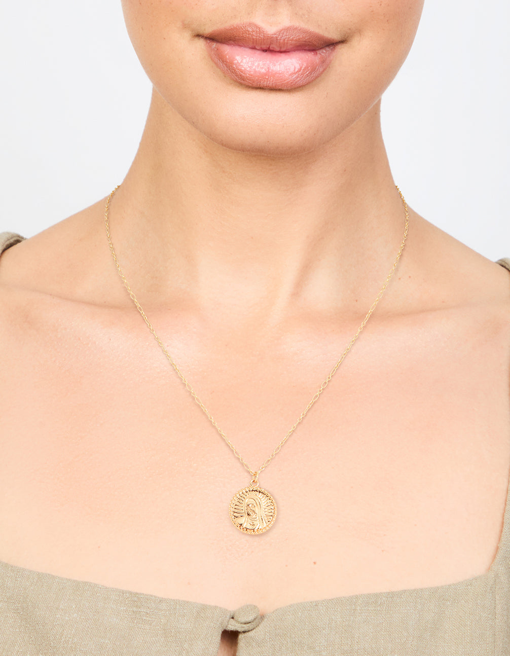 Gold Plated Mary Coin Pendant Necklace